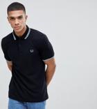 Fred Perry Slim Fit Twin Tipped Logo Polo In Black - Black