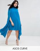Asos Curve Dramatic Pleated Sleeve Mini Shift Dress - Blue