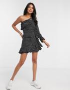 Saint Genies One Shoulder Ruffle Dress In Polka Dot-multi