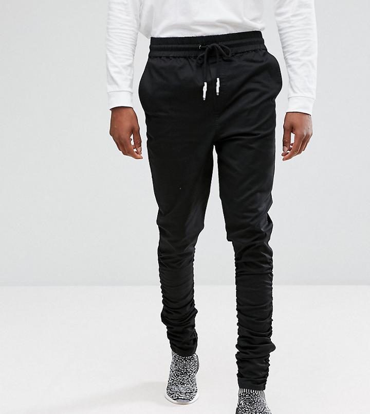 Asos Tall Slim Joggers In Black With Ruched Detail - Black