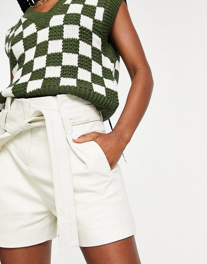 Muubaa Tie Waist Paperbag Leather Shorts In Cream-white