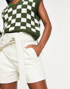 Muubaa Tie Waist Paperbag Leather Shorts In Cream-white