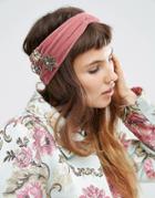 Asos Velvet Brooch Turban Headband - Pink