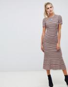 Asos Design City Maxi Dress In Stripe Rib - Multi