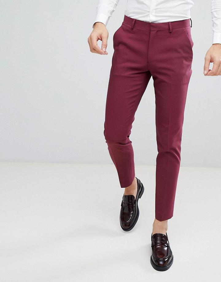 Asos Wedding Skinny Suit Pants In Wine - Red