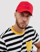 Asos Design Baseball Cap With 'lets Get It' Embroidery In Red - Red