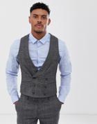 Harry Brown Slim Fit Textured Gray Check Suit Vest - Gray