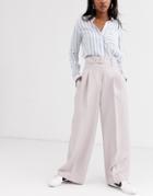 Asos Design Belted Wide Leg Pants In Stone