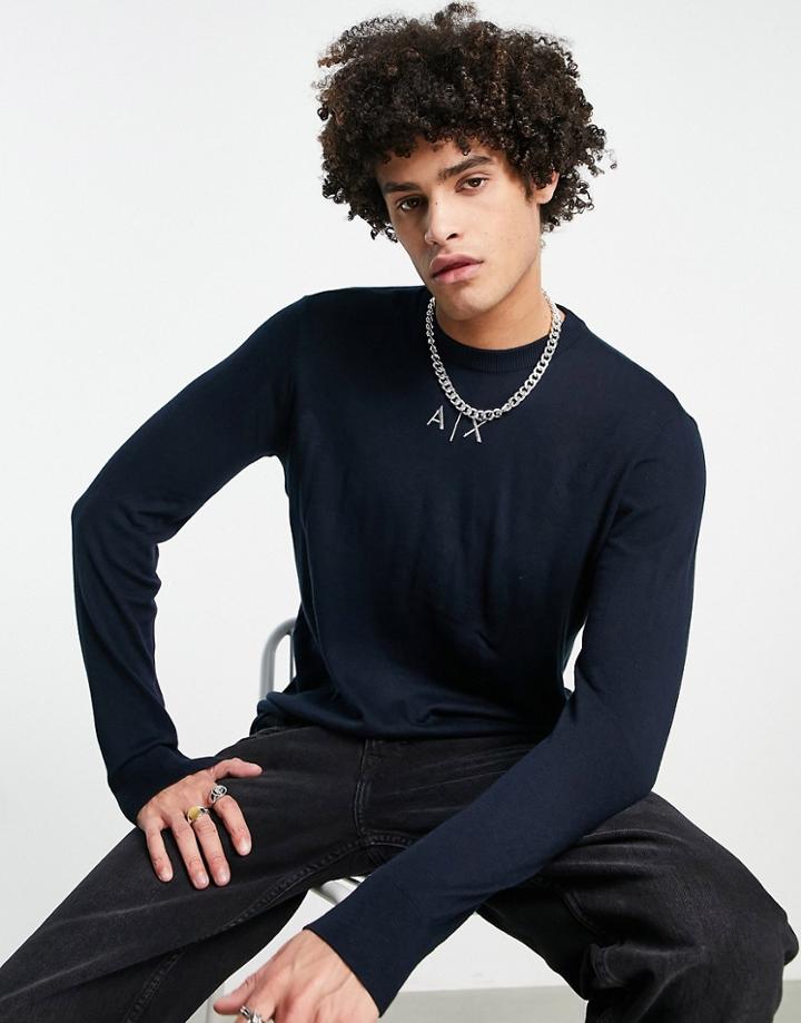 Armani Exchange Small Chest Logo Knitted Sweater In Navy