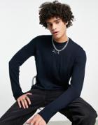 Armani Exchange Small Chest Logo Knitted Sweater In Navy