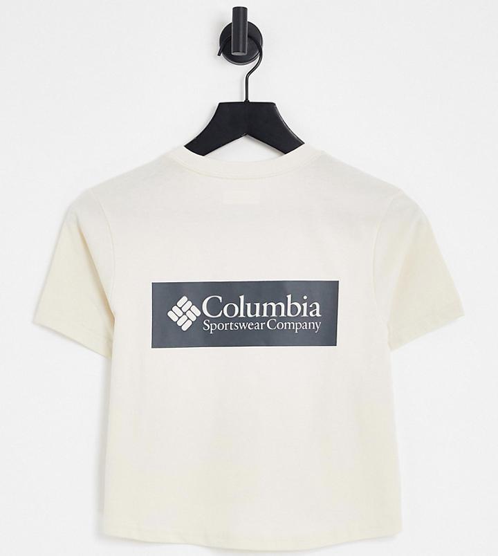 Columbia Csc River Back Print Cropped T-shirt In Cream Exclusive To Asos-white