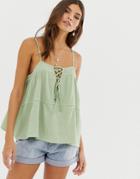 Asos Design Lattice Front Cami In Casual Fabric Sun Top - Green