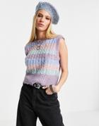 Only Cropped Cable Knit Sweater Vest In Lilac & Multicolored Stripe-purple