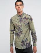 Selected Homme Shirt With All Over Floral Print In Slim Fit - Green