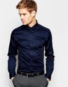 Selected Homme Shirt With Concealed Button Down Collar In Slim Fit - Navy