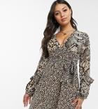 Glamorous Petite Tea Dress With Tie Waist In Animal Print Mix-multi