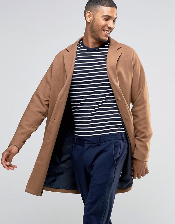 Asos Twill Overcoat In Camel - Tan