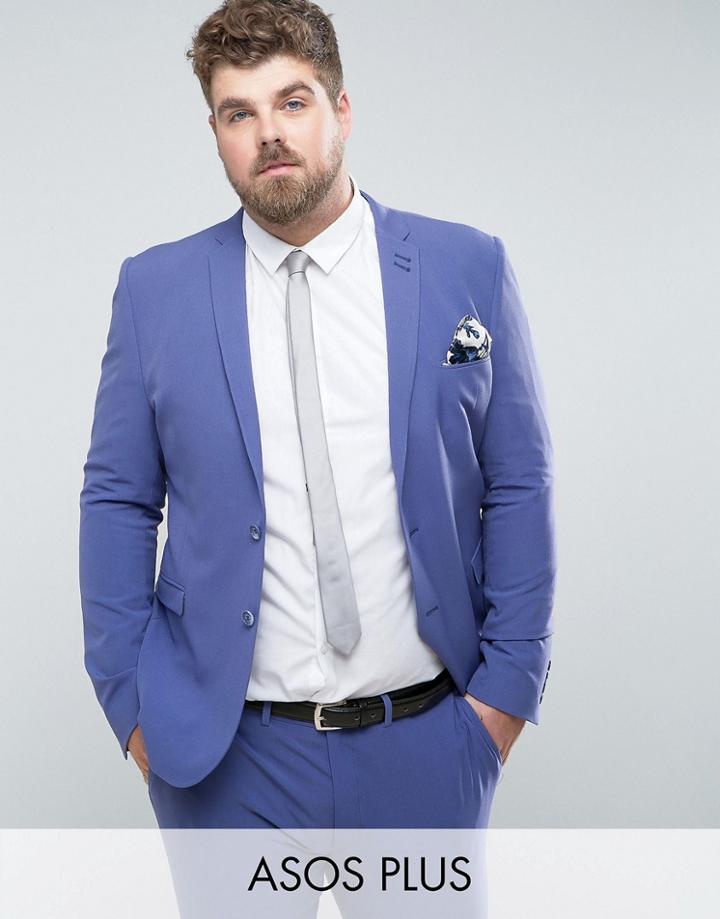 Asos Plus Super Skinny Suit Jacket In Blue - Blue