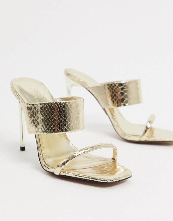 Asos Design Nara Heeled Mules In Gold