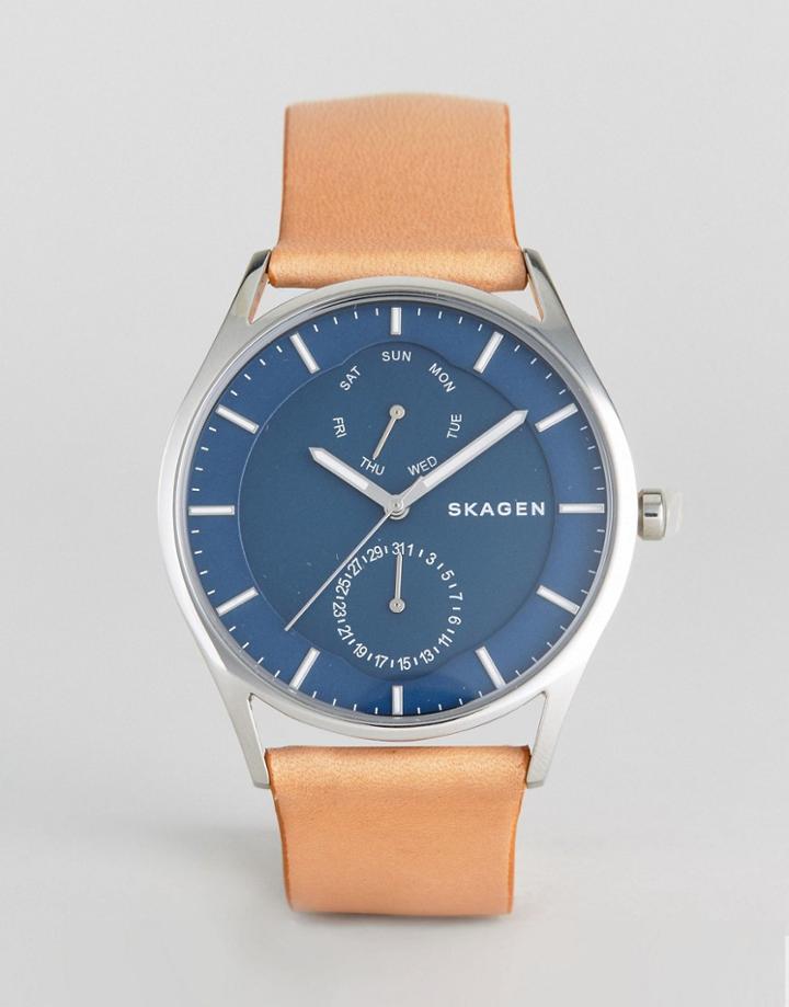 Skagen Skw6369 Holst Leather Watch In Tan - Tan