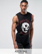 Asos Tall Sleeveless T-shirt With Dropped Armhole & Skull Print - Black