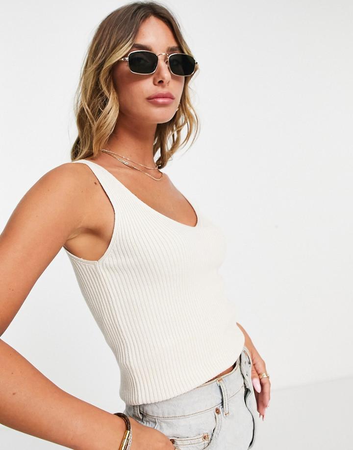 Vero Moda Knit V-neck Top In Cream-white