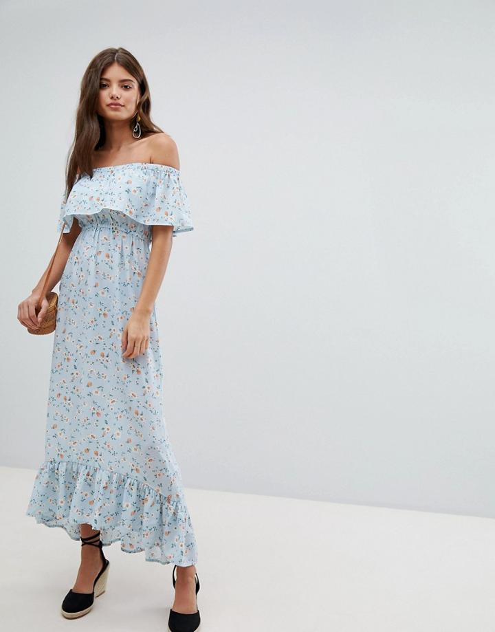 Missguided Bardot Floral Maxi Dress - Blue