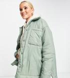 Pull & Bear Exclusive Lightly Padded Nylon Jacket In Sage Green