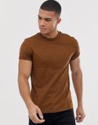 Asos Design T-shirt With Roll Sleeve In Twisted Jersey In Tan-brown