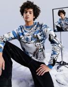 Asos Design Knitted Sweater With Jacquard And Embroidered Ski Scene-blues