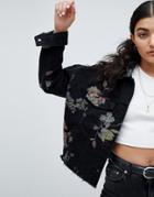 Noisy May Floral Denim Trucker Jacket - Multi