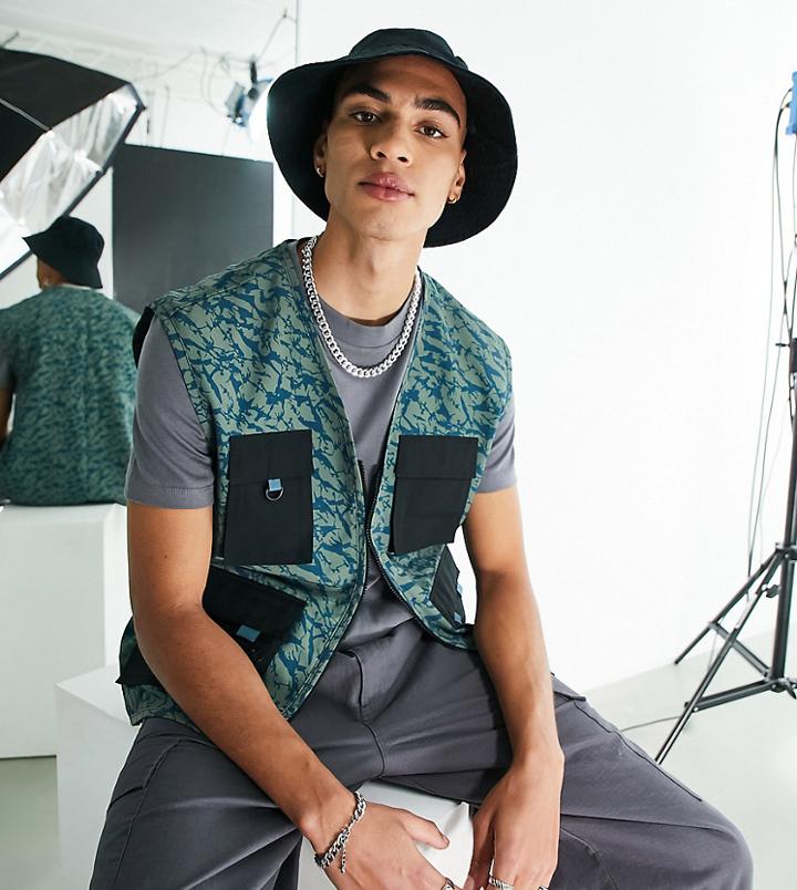 South Beach Man Waterproof Utility Pocket Vest In Camo Print-multi