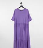 Asos Design Curve Tiered Smock T-shirt Midi Dress In Purple Ash