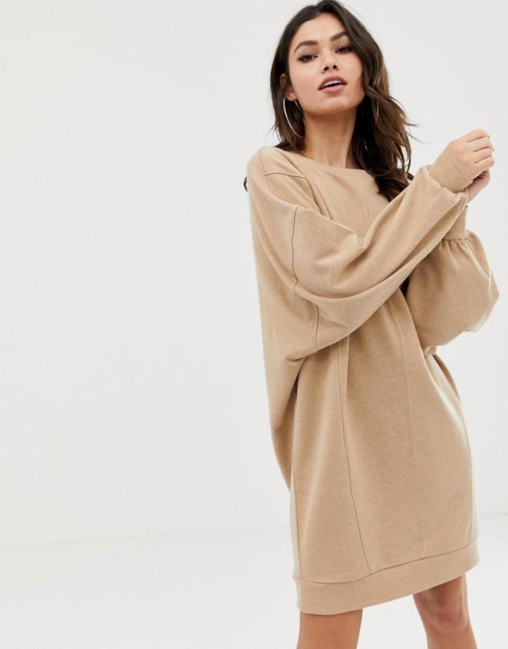 Asos Design Seamed Sweat Dress - Beige