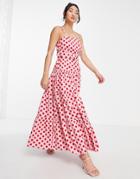Style Cheat Belted Tiered Midaxi Dress In Pink And Red Spot