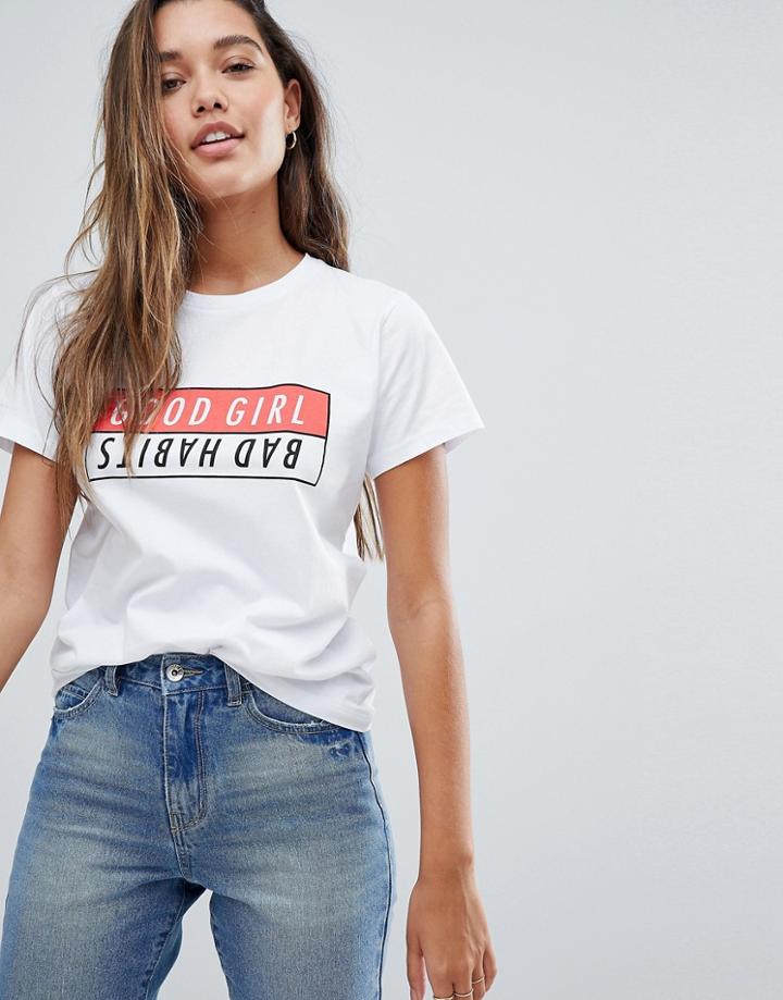 Asos T-shirt With Good Girl Bad Habits Print - White
