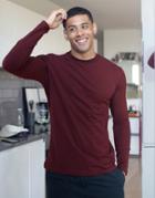Asos Design Long Sleeve T-shirt With Crew Neck In Burgundy-red