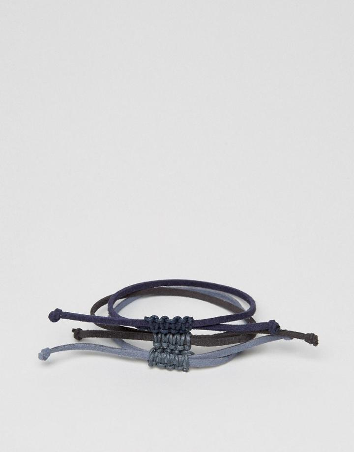 Asos Faux Leather Bracelet Pack In Black - Black