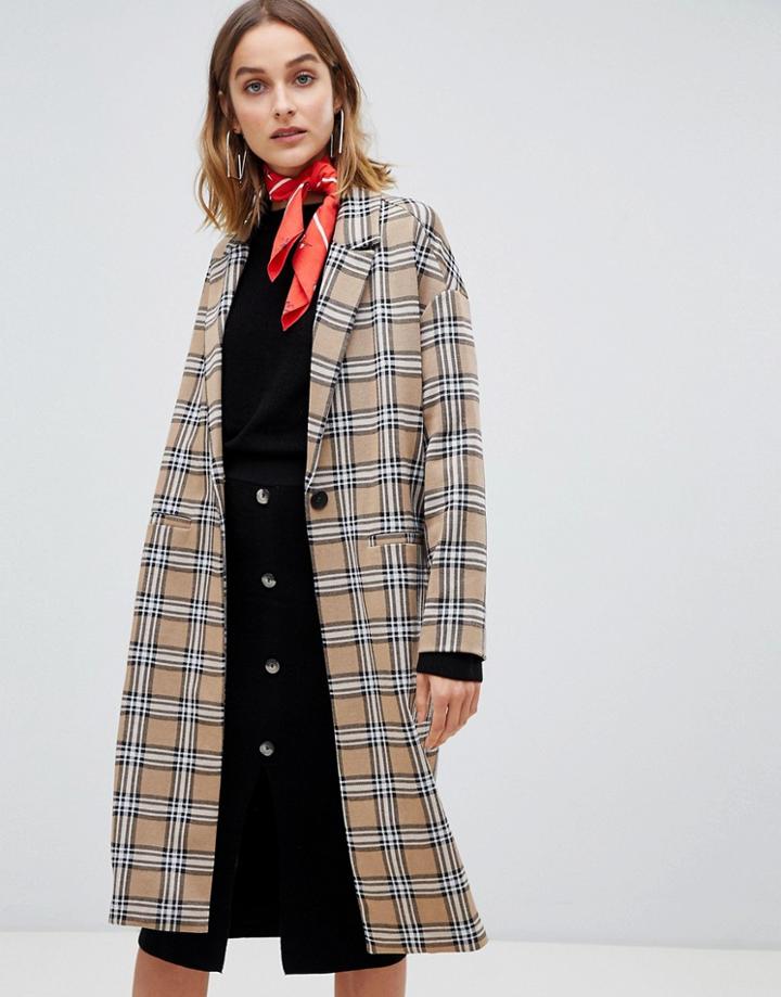 Stradivarius Drop Arm Detail Check Coat - Multi