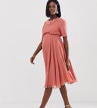 Asos Design Maternity Crop Top Embellished Neckline Midi Dress-multi