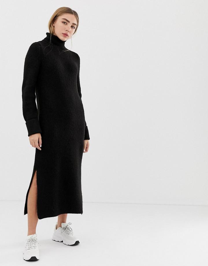 Asos Design Sweater Dress In Midi Length With Side Splits-black