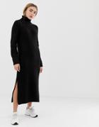 Asos Design Sweater Dress In Midi Length With Side Splits-black
