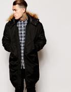 Asos Bomber Parka Jacket 2 In 1 With Removable Hood - Black