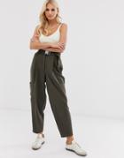 Asos Design Seatbelt Tapered Pants-green