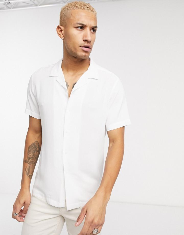 Asos Design Regular Fit Viscose Shirt With Revere Collar In White