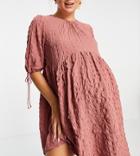Asos Design Maternity Textured Mini Smock Dress With Ties In Pink