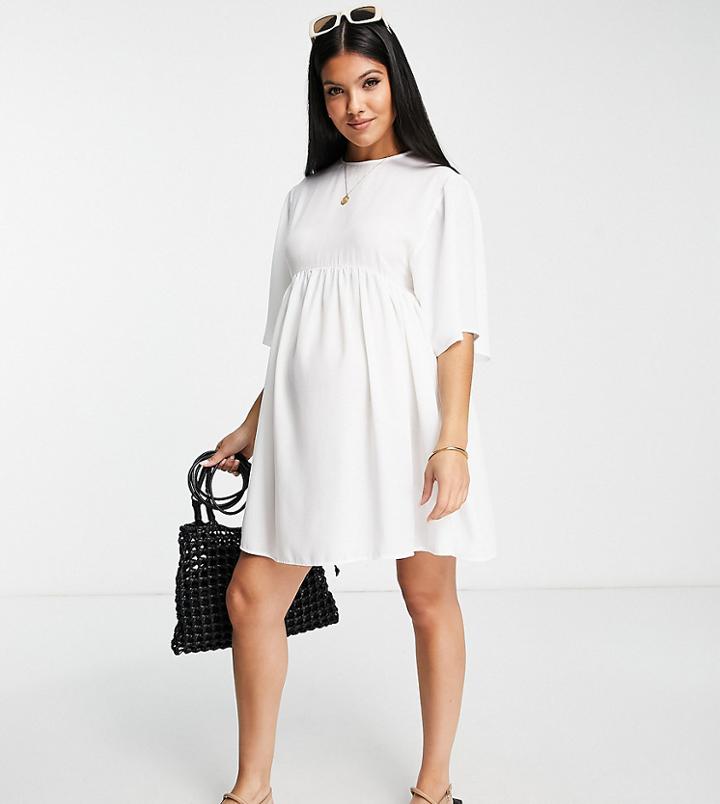 Asos Design Maternity Smock Dress With Kimono Sleeves In White