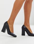 Truffle Collection Square Toe Block Heeled Shoe In Black Croc