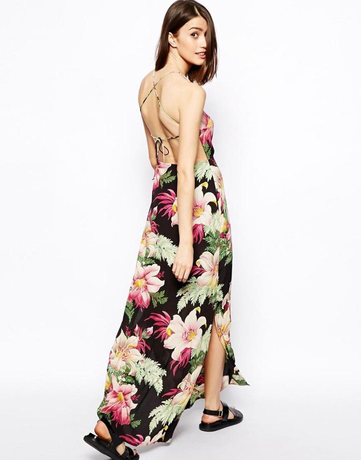 Asos Maxi Dress In Hawaiian Print With Strappy Back