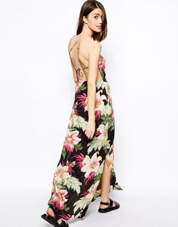 Asos Maxi Dress In Hawaiian Print With Strappy Back